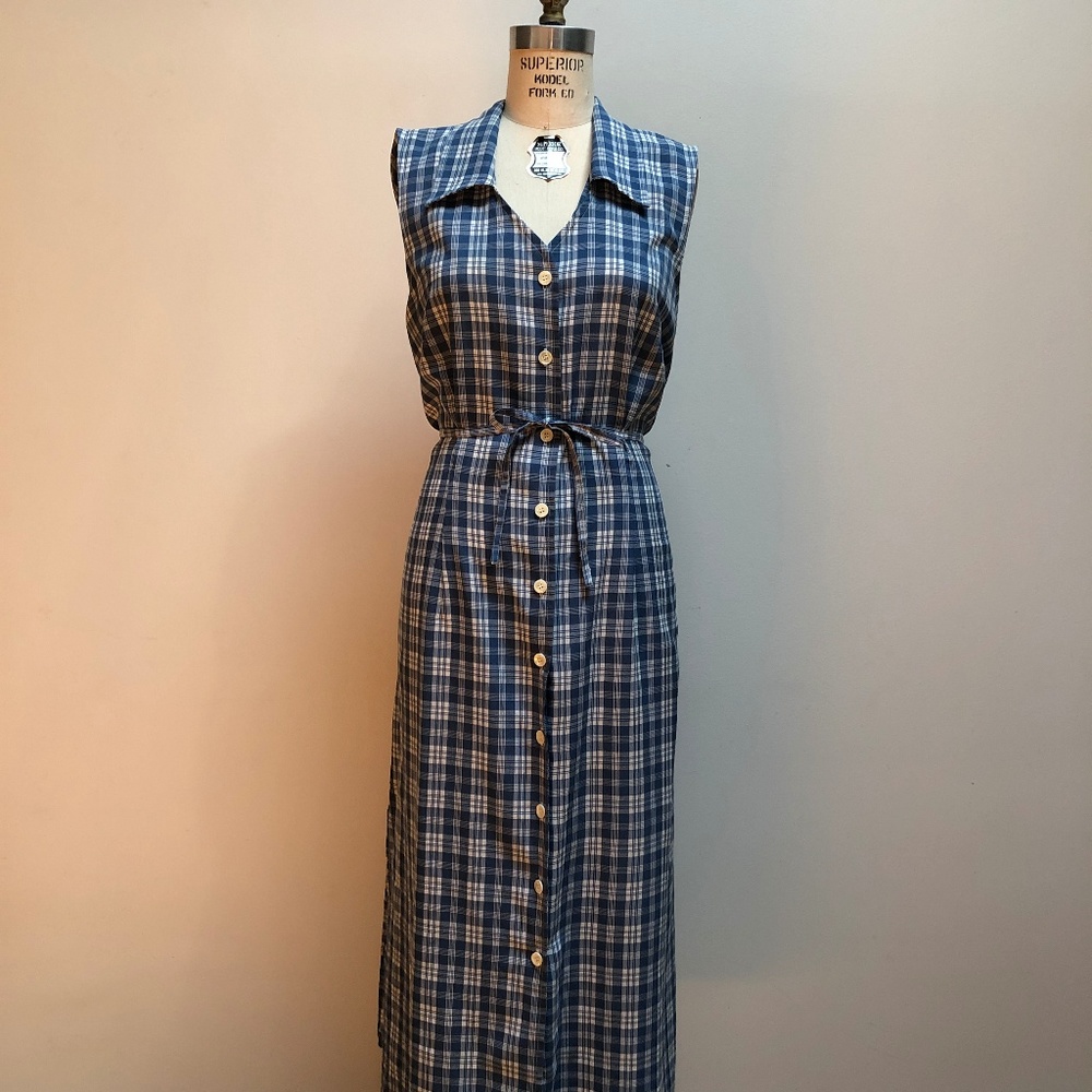 Blue & White Plaid Maxi Dress